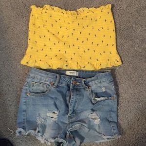 Scrunched Front Yellow Floral Tube Top